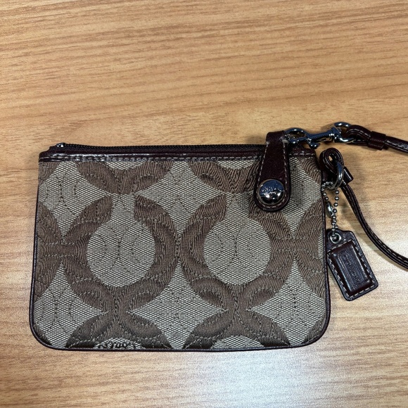 COACH Signature Brown Wristlet With Leather COACH Tag - Picture 7 of 8